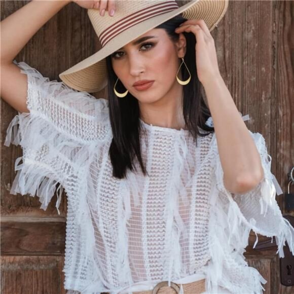 Gold Dangle Earrings – Lightweight Teardrop Earrings - Picture 5 of 7